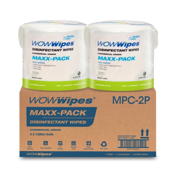 WOW Wipes® Antibacterial Wipes ‘MAXX-PACK’ 2 x 1200 Wipes: use WIPES20 for 20% off