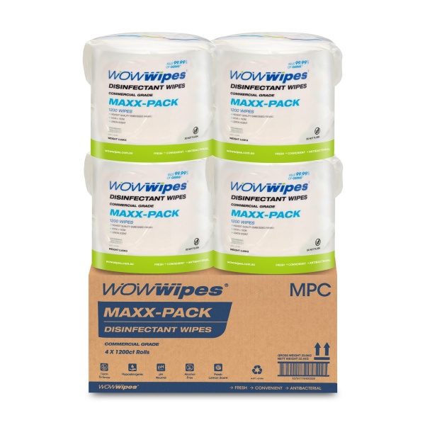 WOW Wipes® Antibacterial Wipes ‘MAXX-PACK’ 4 x 1200 Wipes: use WIPES20 for 20% off